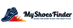 A logo with a blue sneaker leaving a red and orange trail, next to the text “My Shoes Finder” and the tagline “Shoes for every place you need to go.” This eye-catching header is perfect for your website design, especially when built with Elementor.