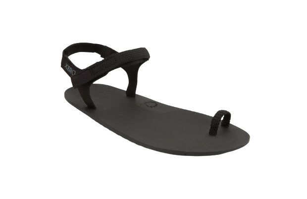 Black barefoot flip-flop sandal on a white background.